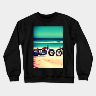 ARTISTIC RETRO MOTORCYCLE ON THE BEACH Crewneck Sweatshirt